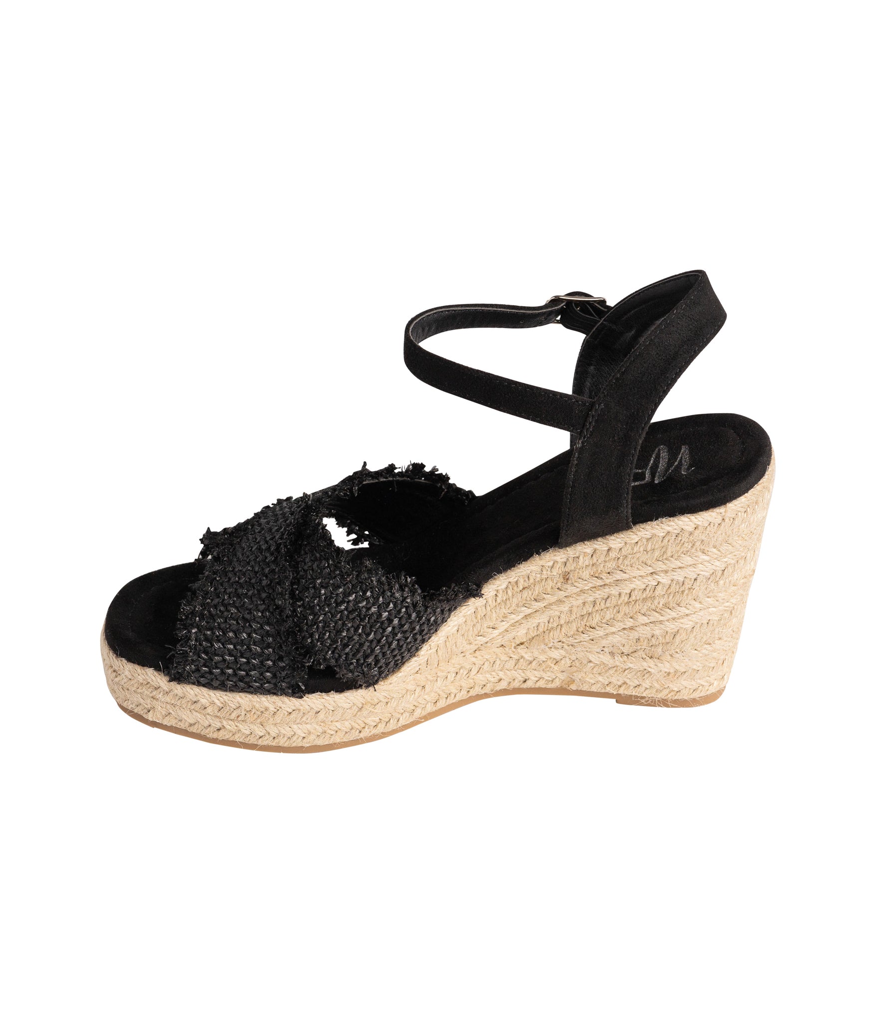 Elinor Black Wedge Sandals Ankle Strap 3 Point 5 Inch Heel Naughty Monkey